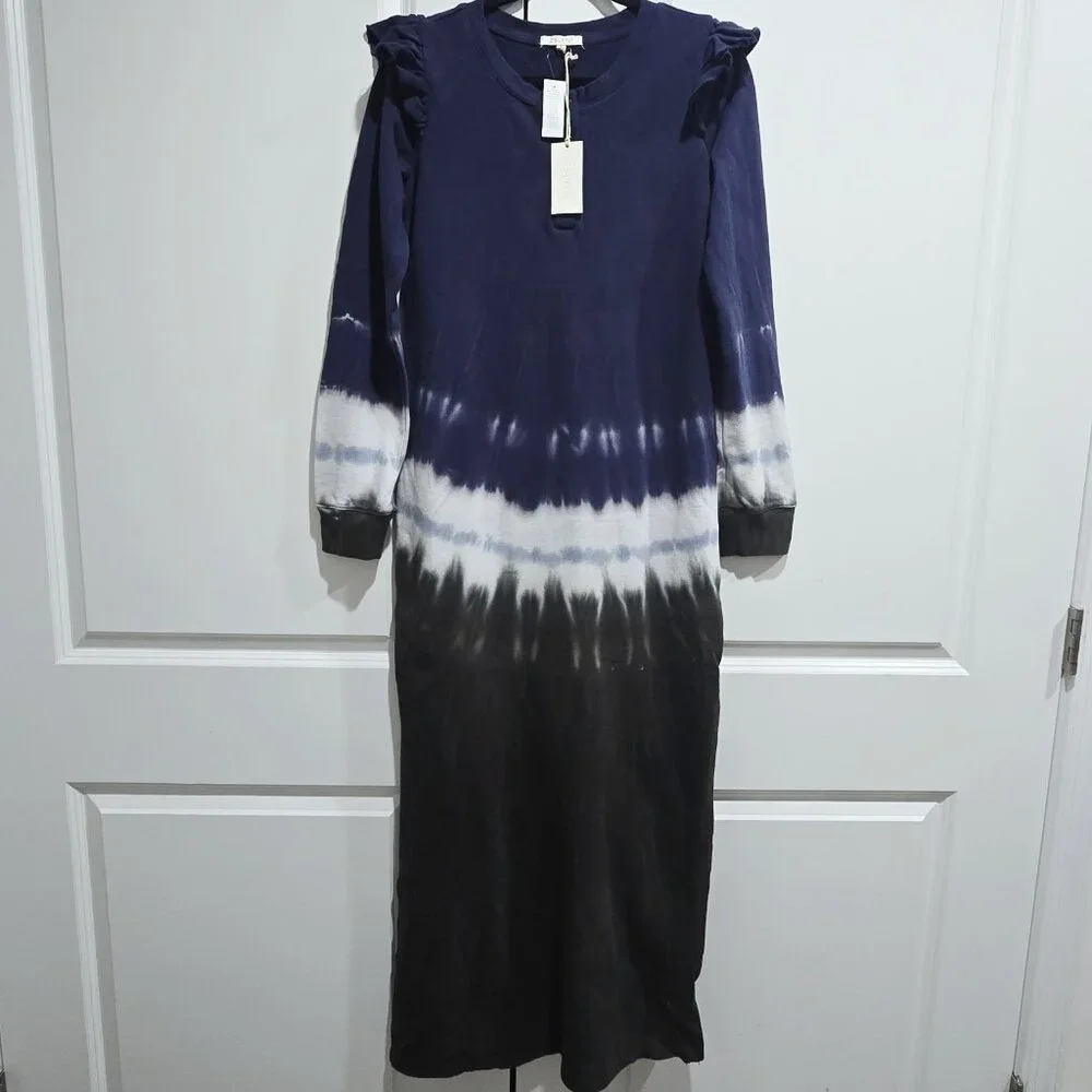NWT REVOLVE Z Supply - S Blue‎ Iris Tie Dye Ruffle Maxi Side Slits Dress